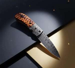 Cuchillo Plegable Hecho a Mano Personalizado al por Mayor, Cuchillos de Bolsillo Pequeños para Acampar, Cuchillo de Acero de Damasco con Bloqueo para Senderismo, Grado OEM - Product Image 4