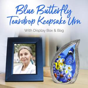Urne souvenir en forme de larme pour cendres humaines-Petite urne décorative pour cendres-Urne papillon bleu fabriquée à la main-Honore votre bien-aimé - Product Image 5