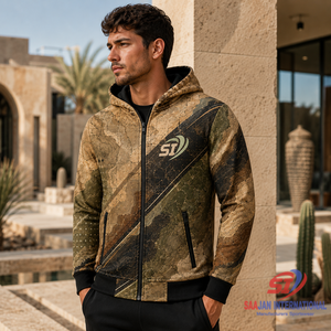 Sweat à capuche zippé coupe-vent 3D en molleton 100 % coton imprimé sur mesure, motif terrain désertique, streetwear, vente en gros, OEM ODM - Product Image 6
