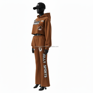 <b>Womens</b> winter <b>tracksuit</b> premium quality 320 gsm fleece cotton polyester <b>brown</b> hoodie jogger puff print logo <b>Tracksuits</b> Plus size - Product Image 4