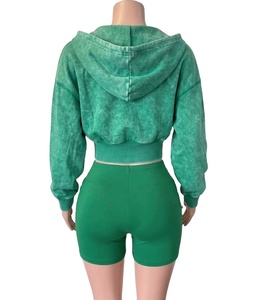 Regular Fit Summer Casual Solid Collarless Short Top Above Knee <b>Knitted</b> Spandex Cotton Women's <b>Set</b> - Product Image 2