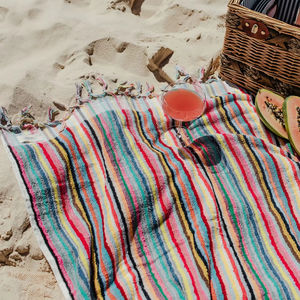 Serviette de bain à rayures imprimées à la main turque 100% coton Peshtemal Hammam multi-usages 90x180cm 900gr - Product Image 1
