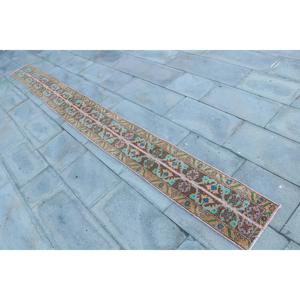 Turkish Rug, <b>Runner</b> 1.1x12.5 ft Vintage Rug, Brown <b>Green</b> Camouflage Wool Rug - Product Image 2