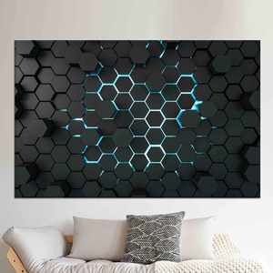 ภาพพิมพ์ผ้าใบลายหกเหลี่ยมสีดำ: ศิลปะตกแต่งผนังรูปทรงเรขาคณิตสุดหรูหรา, ผ้าใบหุ้มขอบ - Product Image 1