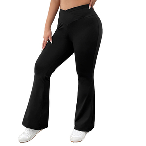 Pantalon évasé pour femme en toile de coton extensible 100% de haute qualité, taille mi-haute, devant plat, avec les dernières tendances 2026 - Product Image 6