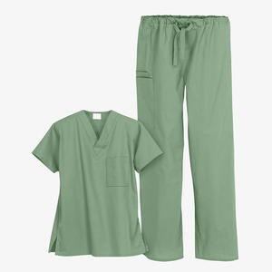 Meilleure qualité femmes col en v tissé 100% coton soins infirmiers gommages en gros hôpital uniformes ensembles avec chemise et pantalon pour les médecins - Product Image 1