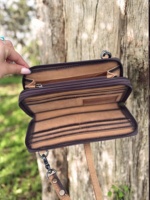 Dompet selempang kulit sapi untuk wanita, dompet kapasitas besar ponsel ritsleting berlian, dompet multifungsi modis untuk wanita