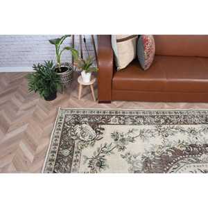 Turkish Large Rug, 5.8x9.2 ft Vintage Rug, <b>Brown</b> Bordered <b>Wool</b> Rug - Product Image 3