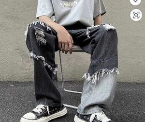 Lupin กางเกงยีนส์สำหรับผู้ชายกางเกงยีนส์ขาตรงเข้ารูปพอดีตัวมีซิปสีทึบมีกระเป๋าใส่ลำลองสำหรับผู้ชาย - Product Image 3