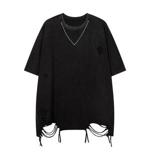 เสื้อยืดลายความทุกข์แบบกำหนดเองสำหรับผู้ชายเสื้อยืดวินเทจสำหรับผู้ชายผ้าฝ้าย100% โอเวอร์ไซส์สีดำ - Product Image 5