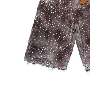 Pantalones cortos de tela de lona con lavado ácido Vintage de verano 100% algodón hasta la rodilla patrón sólido Rhinestone ropa de calle informal - Product Image 6