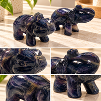 Figurine d'éléphant en fluorite de 9 cm, sculptée, polie, cristal violet bleu, pour la décoration intérieure et les collectionneurs de cristaux
