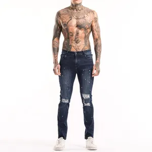 Nueva Llegada Street-Wear Estilo Transpirable Clásico Impreso Alta Cintura Skinny Jeans para Hombres Precio al por mayor