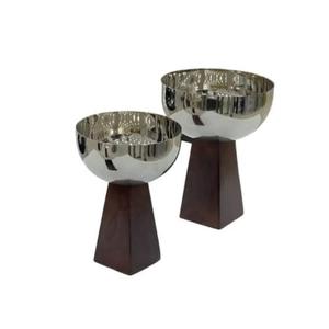 Bol décoratif moderne en acier inoxydable avec socle en bois Bol élégant de présentation de desserts aux bonbons aux fruits pour la décoration de la maison et de l'hôtel - Product Image 1