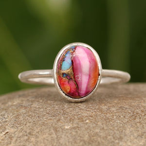 Genuine 8x12mm Oyster Copper <b>Turquoise</b> Smooth Cut Mohave Mix Solid 925 Sterling Silver Handmade Oval <b>Ring</b> for Women for Wedding - Product Image 3
