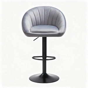 Modern Velvet Bar <b>Stool</b> <b>With</b> Tufted <b>Back</b> Adjustable Height Black Metal Base For Home Bar - Product Image 3