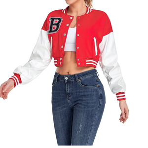 Chaqueta universitaria para mujer, chaquetas cortas para mujer, ropa de calle nueva para otoño e invierno, chaquetas con letras bordadas de retazos - Product Image 2