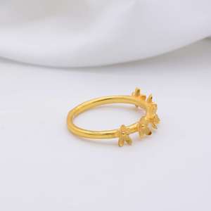 Multi Flower Band <b>Ring</b> Gold Plated Brass <b>Dainty</b> Floral Wholesale <b>Ring</b> For Women - Product Image 2