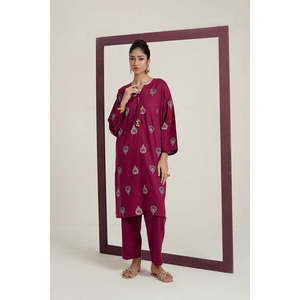 Ensemble de sport marron à imprimé croisé en slub, col asymétrique, manches trois quarts, coupe ample, taille XS, collection automne - Product Image 5