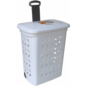 <b>Laundry</b> Basket Lid Wheels Fabric Plastic <b>Storage</b> Organizer for Clothing for Bathroom Wardrobe Use Standing Type Installation - Product Image 1