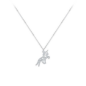 Gargantilla de Unicornio de Origami en Plata Rodiada con Perla y Diamante, Cadena de Eslabones de Oro de 14K/18K para Regalo de Boda - Product Image 1