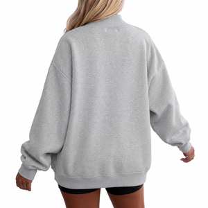 Sudadera de cuello alto extragrande para mujer, gris, con estampado de letras de hermandad, manga larga, de algodón tejido, ODM, para invierno y otoño - Product Image 2