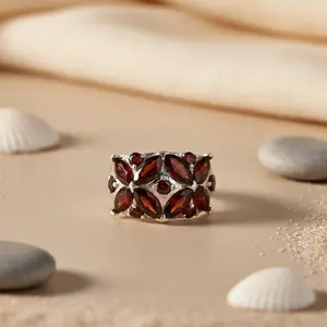 Women's Trendy Garnet Gemstone <b>Ring</b> <b>Adjustable</b> <b>Sterling</b> <b>Silver</b> Rose Gold Plating 18K Inlay 100% Natural Gemstones Perfect Gift - Product Image 3