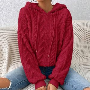 Sudadera de Mujer Nueva de Invierno, Informal, de Otoño, de Color Sólido, con Capucha, Gruesa, de Jacquard, Tejida, 100% Poliéster, de Manga Larga - Product Image 5