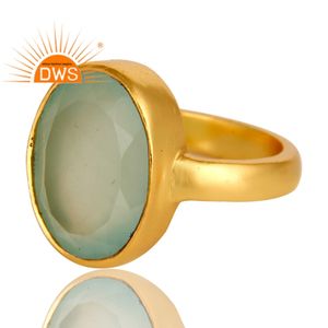 Vente chaude en argent sterling plaqué or 18 carats naturel Aqua calcédoine pierre précieuse bague empilable Demi fabricant de bijoux fins - Product Image 2