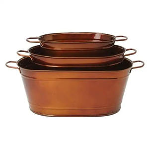 Maceta de flores de Metal con acabado de bronce con asas para el hogar, jardín al aire libre, juegos de macetas decorativas de forma ovalada - Product Image 1