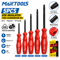 Jeu de tournevis Torx isolés de qualité industrielle VDE GS Maxxtools, 5 pièces, revêtement noir, poignée en PP, CR-V, magnétique, pour électriciens