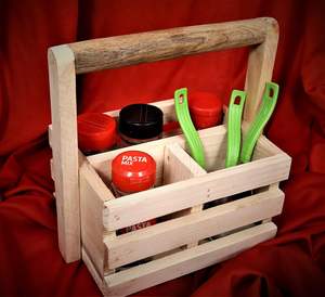 Modern <b>Wooden</b> Handmade Spice <b>Rack</b> with Handle Multi-Compartment Kitchen Organizer for Masala Jars Cutlery & Tabletop Storage - Product Image 3
