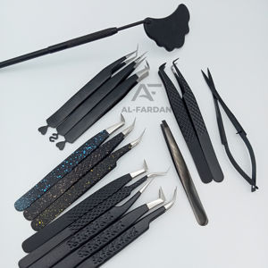 Pince à cils et sourcils avec logo personnalisé noir mat noir ensemble avec ciseaux à ressort pince à épiler volume cils en acier inoxydable massif - Product Image 3