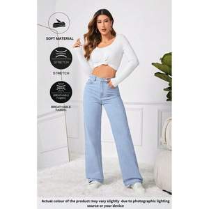 Jean en denim glacé tendance et décontracté à jambe large pour femme, taille haute de luxe, écologique, durable, extensible, style urbain, toutes tailles - Product Image 4