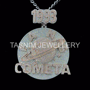 Colgante con Letra COMETA de Alta Calidad, Estilo Hip Hop Cristiano, Unisex, Cierre Personalizado, Plata de Ley 925, Chapado en Oro de 10K, Corte Baguette - Product Image 3