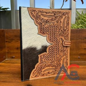 High Quality Custom A4 Hand Tooled Leather Business <b>Documents</b> Organizer Agenda/Portfolio File <b>Folders</b> with Cards & Pen Holder - Product Image 1