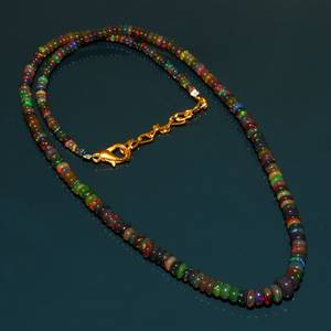 Collier en opale de feu éthiopienne noire, perles rondes lisses en opale de feu de Welo, 16 pouces, bijoux en pierres précieuses faits à la main - Product Image 6