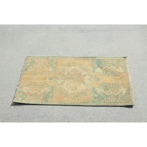 Vintage 1.5x2.8 ft Rug, Turkish Rug, <b>Yellow</b> Southwestern <b>Wool</b> Rug - Product Image 1