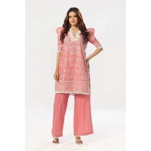 Traje de dos piezas sin coser, bordado, de tela rosa, para mujer, conjunto elegante y con estilo. - Product Image 2