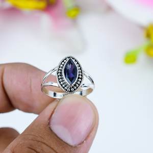 แหวนเงินสเตอร์ลิง925แบบแฮนด์เมดแหวนเงินสเตอร์ลิงแนววินเทจแบบฝาอัญมณีตัดเป็นชิ้นธรรมชาติสำหรับงานแต่งงาน - Product Image 1