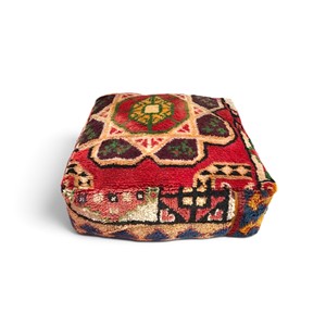 Pouf rectangulaire moderne en coton fait main, coussin de sol à motif géométrique abstrait, rouge multicolore, décoration de salle de bain - Product Image 4