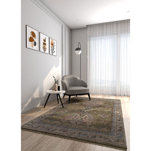 Tapis noué à la main en laine verte thym, motif médaillon, 9x12, rectangulaire, pour couloir, puzzle, pour adolescents, pour décorations de salon Rgs-1282 - Product Image 5