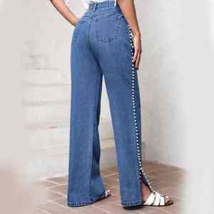 Jeans en denim coupe classique taille mi-haute avec coutures durables et toucher doux pour les tendances streetwear - Product Image 6