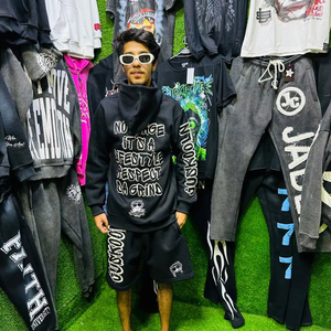 Sweat-shirt à capuche pour hommes avec patchs personnalisés lourds brodés délavés à l'acide Vintage - Product Image 1