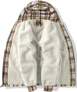 Veste chemise en flanelle doublée Sherpa 100% coton pour hommes, sweat à capuche zippé, vêtements d'extérieur pour l'hiver, taille XL, offre de réduction - Product Image 3