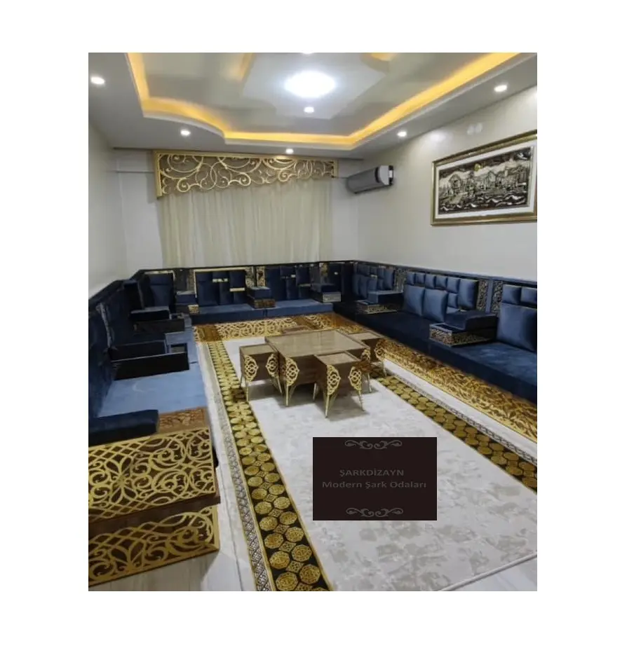 Arapça Majlis fas Majlis tasarım | Oturma yüksekliği 40cm | Kanepe + yün halı + perde + masa seti tam