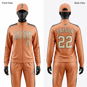 Traje de Entrenamiento de Béisbol para Mujer, 340 GSM, Felpa de Polialgodón Premium, Gris Jaspeado, Negro, Panel con Rayas Doradas, Logotipo en Tela Tackle Twill - Product Image 4