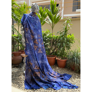 Tessuto da ricamo Batik Adire Alabela disegnato a mano su Chiffon Premium Design artigianale - Product Image 4