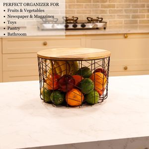 Canasta de Alambre para Frutas con Tapa de Madera, Color y Tamaños Personalizables, Ecológica, para Hogar y Hoteles, Uso en Cocina - Product Image 3