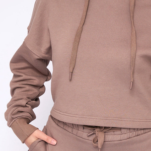 Vente en gros de sweats à capuche courts et courts avec logo brodé personnalisé 100% coton sweats à capuche chauds en polaire pour vêtements de sport d'hiver à la mode pour femmes - Product Image 3
